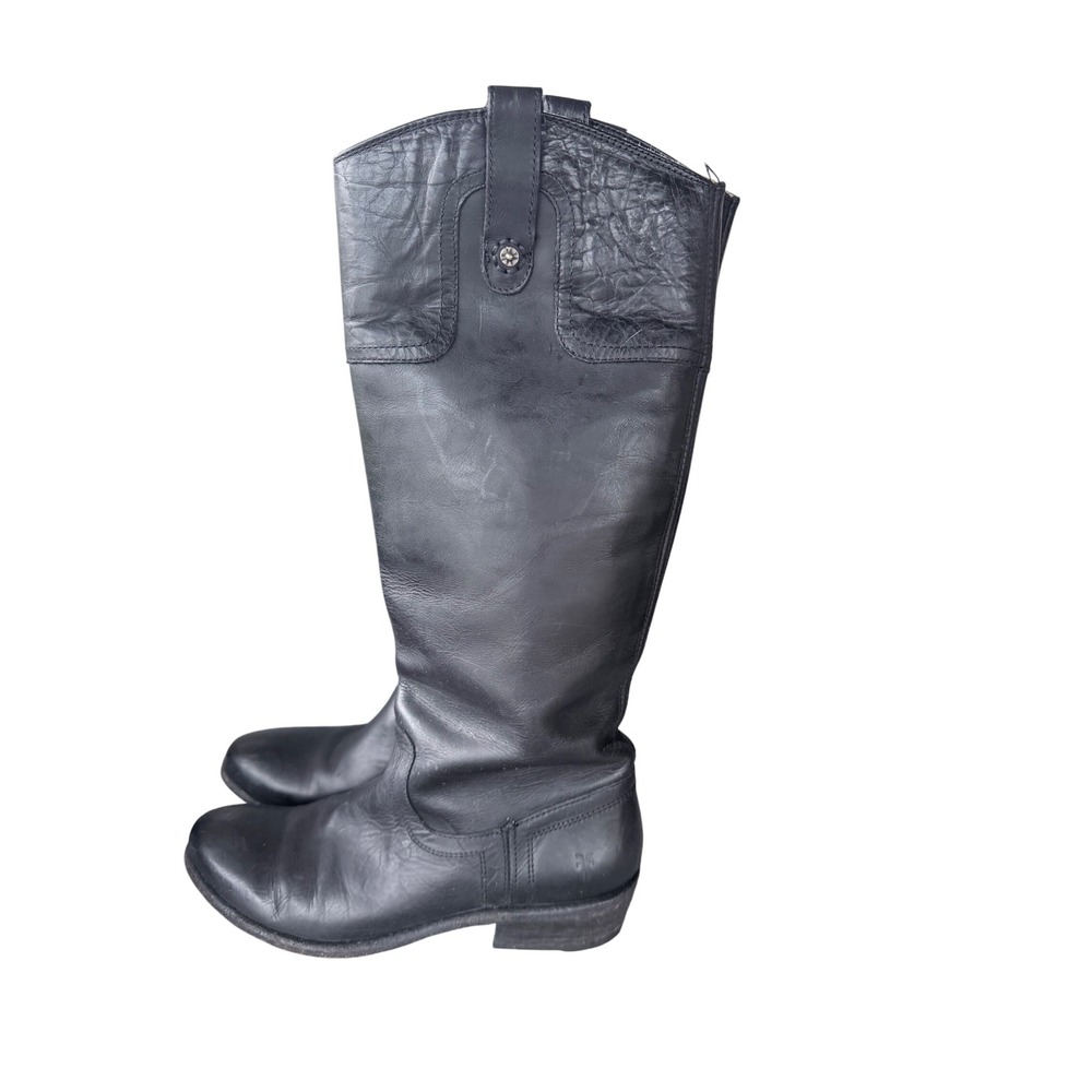 Womens 7 Frye Melissa Button Tall Black Leather Equestrian Western Riding Boots - Picture 4 of 11